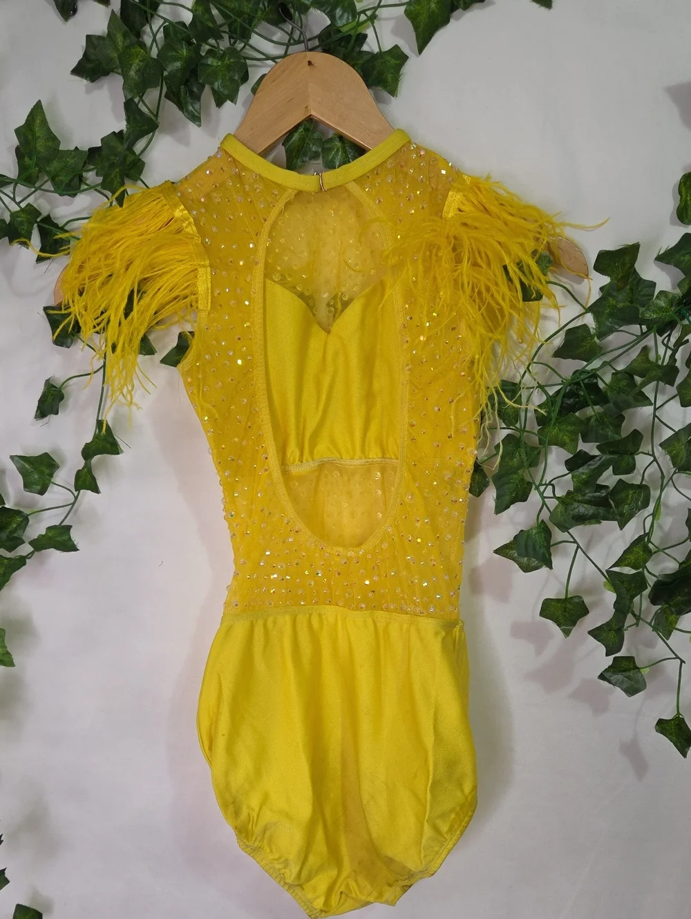 One Of A Kind! Yellow Feathered Dance Costume for Kids. Size LC